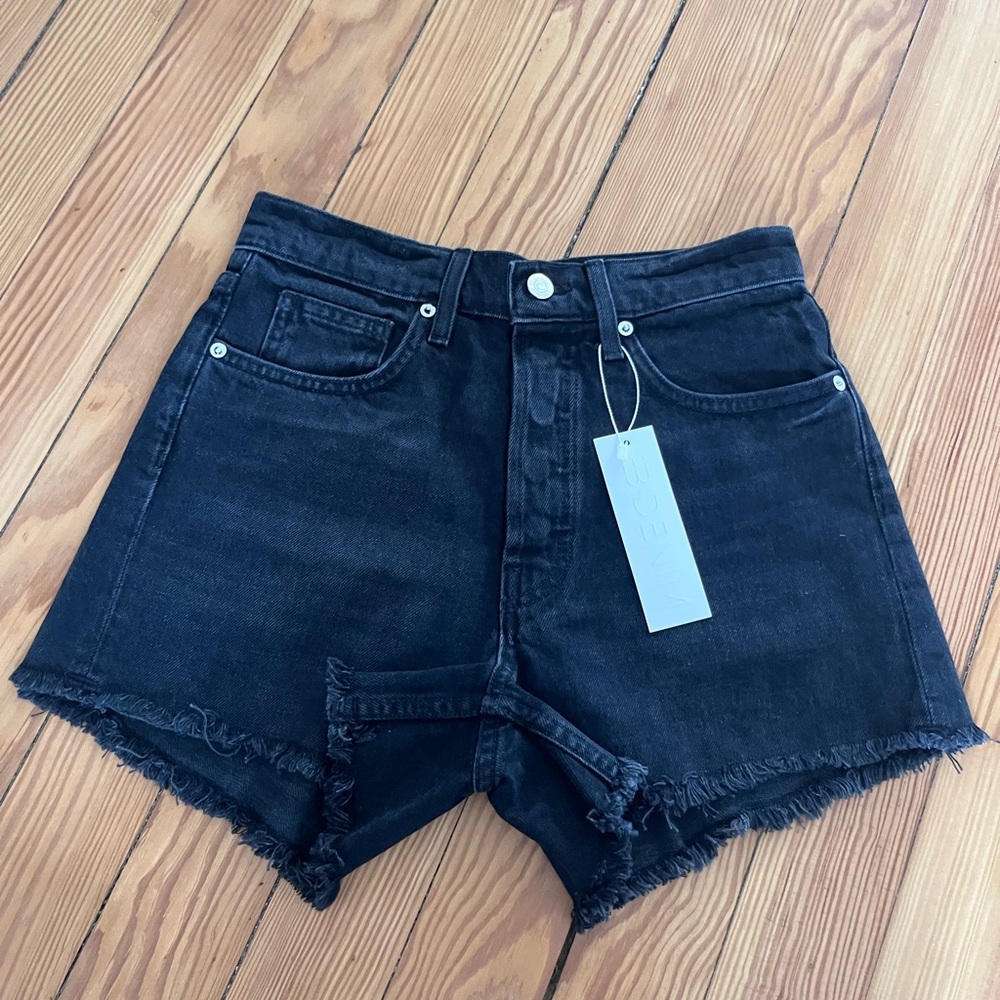 EB Denim Black Jean Shorts High-Waisted Frayed Hem